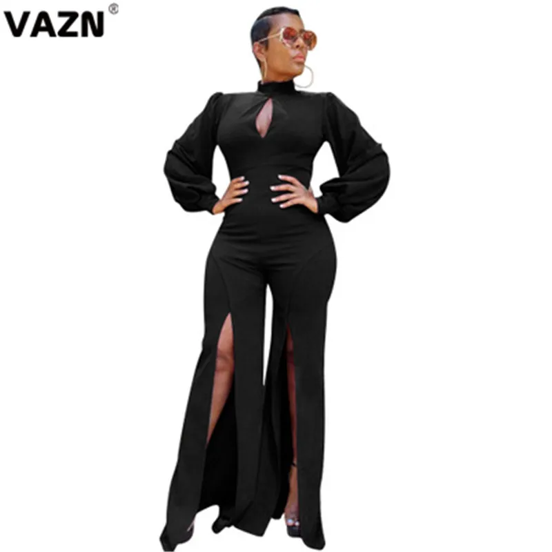 VAZN MOY5115 с круглым вырезом Новые однотонные открытые кружевные вечерние Клубные комбинезоны с длинным рукавом облегающие сексуальные женские бандажные длинные узкие комбинезоны