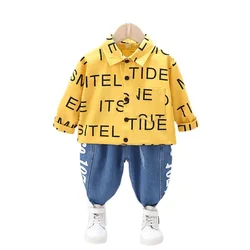 Roupas masculinas e infantis de outono, calças com letras duas partes, roupas esportivas, fantasia casual para crianças pequenas, primavera