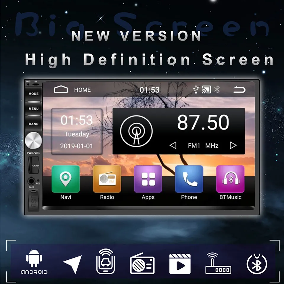 Excellent Android 9.0 Car Stereo 2 Din Quad Core Head Unit 7
