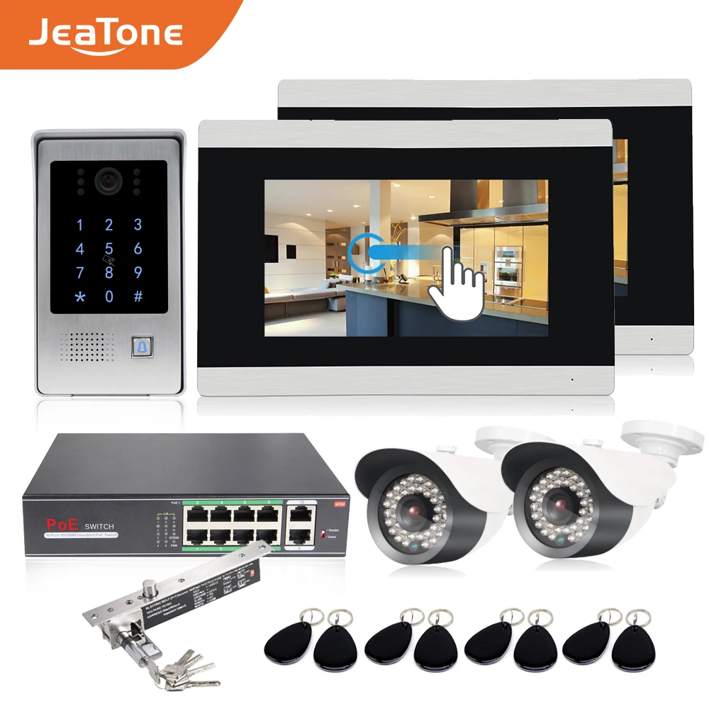 7'' WIFI IP Touch Button Video Door Phone Intercom Door Bell Building Access Control System Touch Screen Motion Detection 1 to 2