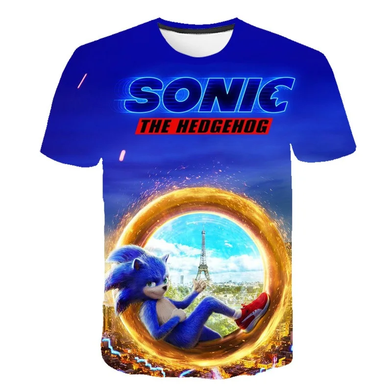 Sonic/летняя футболка для мальчиков и девочек, короткая футболка с объемным рисунком футболка из полиэстера детская одежда От 4 до 14 лет - Цвет: 9103