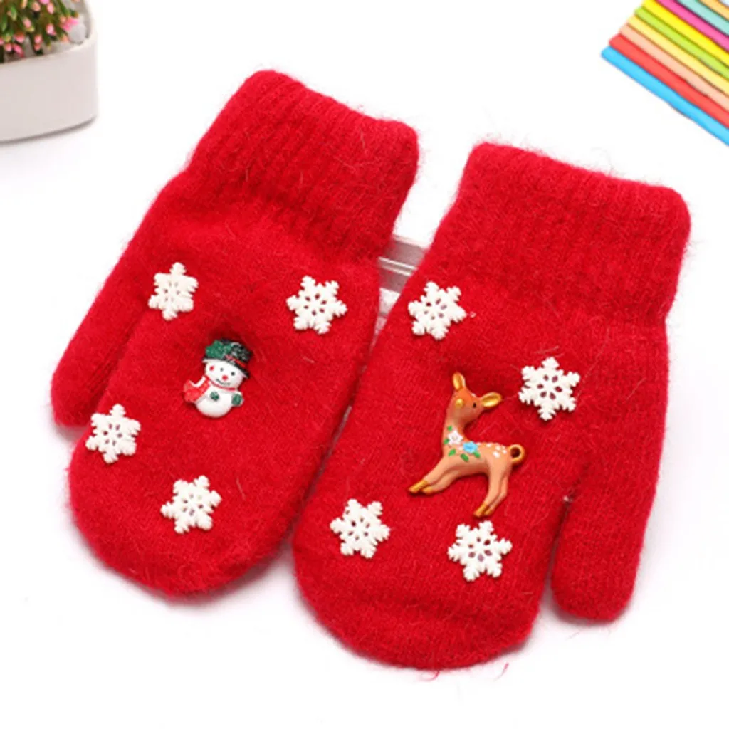 Christmas Deer Thick Fingerless Gloves Toddler Boys Warm Full Finger Mittens Baby Girls Knitted Rope Gloves Winter Outdoor Glove