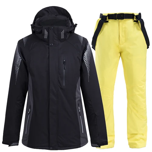 30 мужчин/женщин зимний костюм Сноубординг одежда зимняя спортивная одежда для улицы водонепроницаемые плотные теплые лыжные куртки+ снежный пояс брюки - Цвет: yellow pant