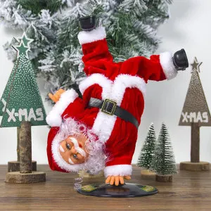 Christmas Decorations Electric Handstand Street Dancing Santa Claus Doll with Music Children's Toys Ornaments