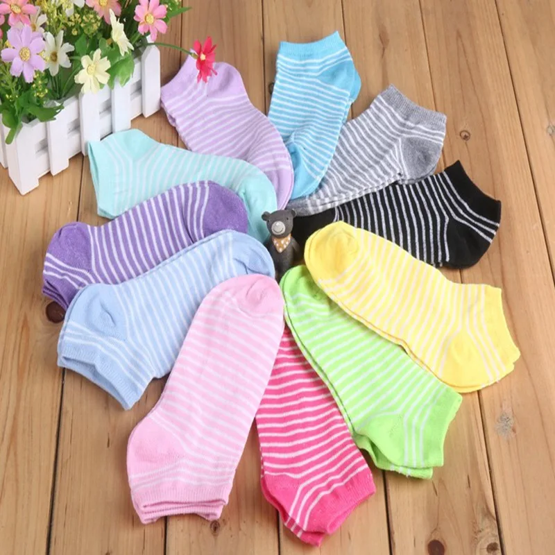 

5/6/7Pairs Lovely Girls Women Socks Spring Autumn Winter Stripe Print Cotton Socks for Female Ankle Socks Femmes Chaussettes