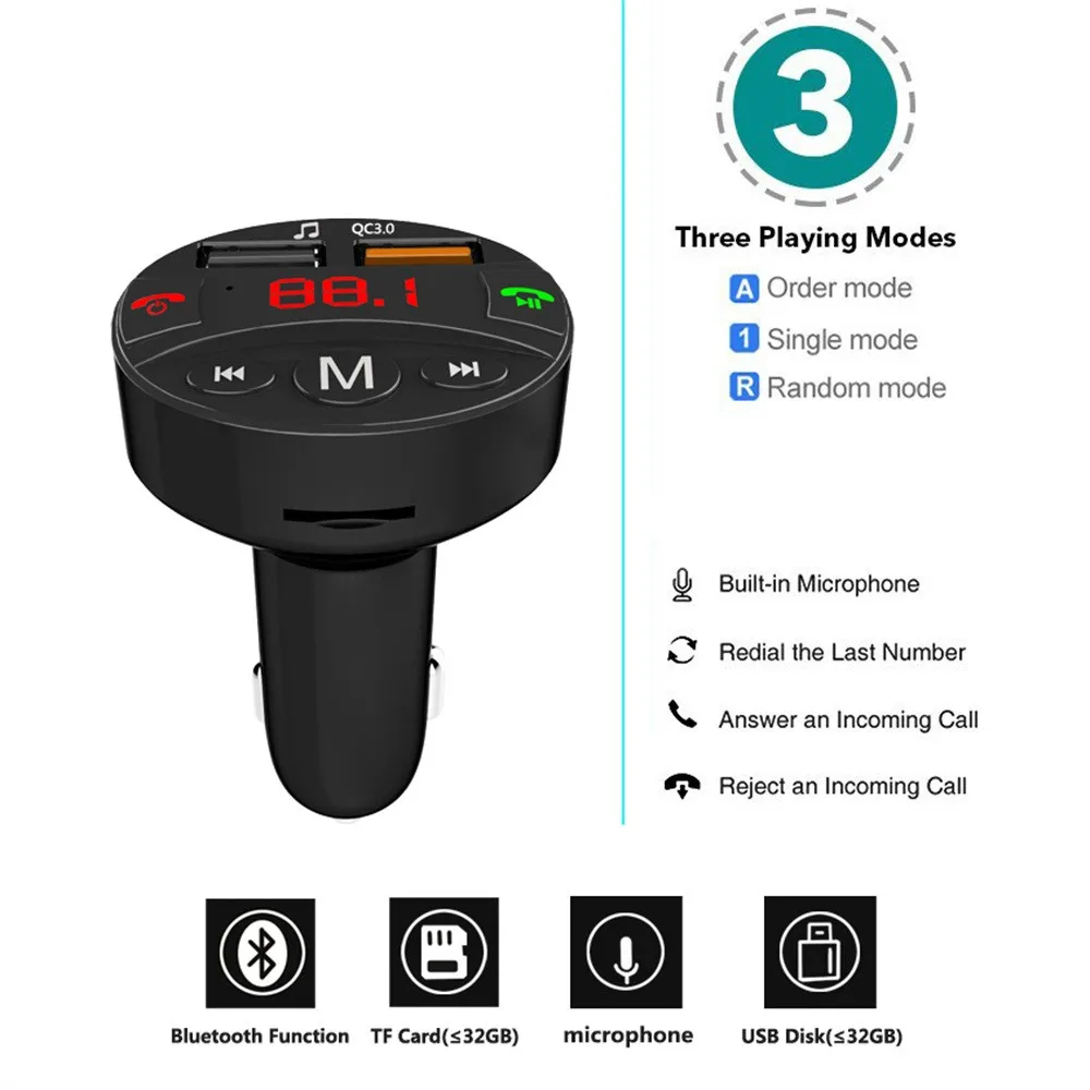 Fm-передатчик Bluetooth 3,0 Автомобильный MP3-плеер адаптер батарея напряжение снижение шума TF карта hands-free 3.1A двойной USB зарядное устройство