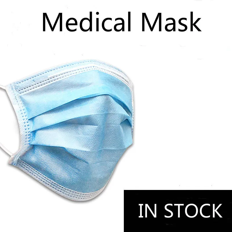 

50pcs In Stock 3 Layers Medical Mask PM2.5 Nonwoven Disposable Prevent Anti Virus Proof Breathable Face Mouth Mask Facemask
