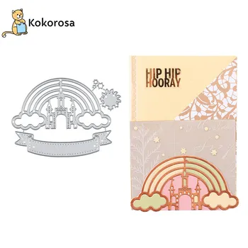 

Kokorosa Rainbow Castle Metal Cutting Dies Banner Craft Dies Scrapbooking Building Album Card Making Embossing Stencil DieCut
