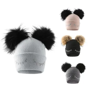 

Winter Beanie Hat For Girls Cute Baby Boys Girls Winter Solid Knit Hat Wool Hairball Warm Cap lovely Cat Ear Winter Hats N5