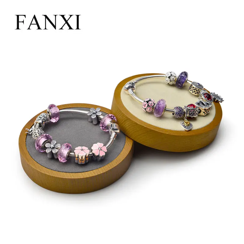 FANXI 2 шт твердый деревянный браслет витрина для часов Многофункциональные ювелирные изделия держатель круглой формы с микрофиброй для выставки