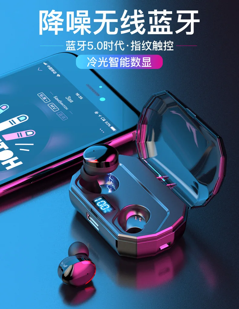 Новинка TWS Bluetooth гарнитура 5,0 пара ушей интеллектуальный цифровой дисплей Спорт в ухо стерео аудио зарядка корзина общие GY88
