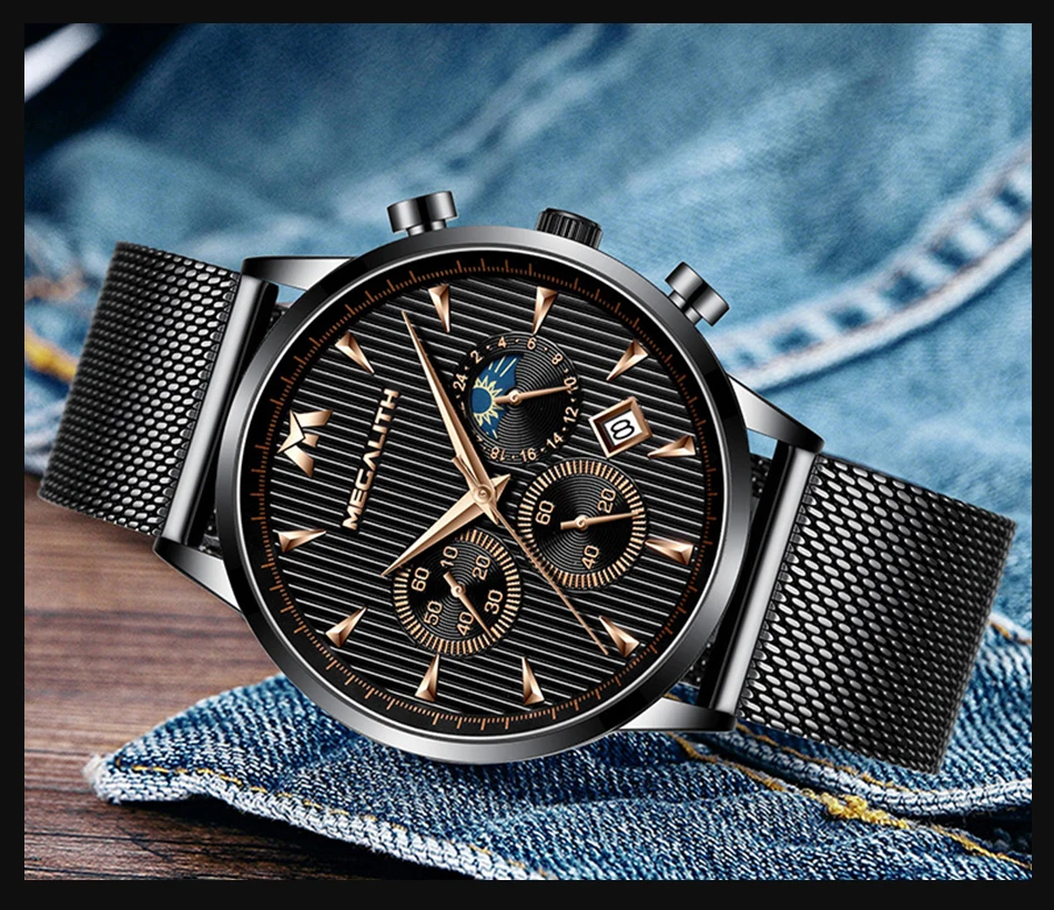 MEGALITH часы мужские военные спортивные хронографы аналоговые часы мужские s водонепроницаемый стальной сетчатый ремешок кварцевые мужские часы Relogio Masculino