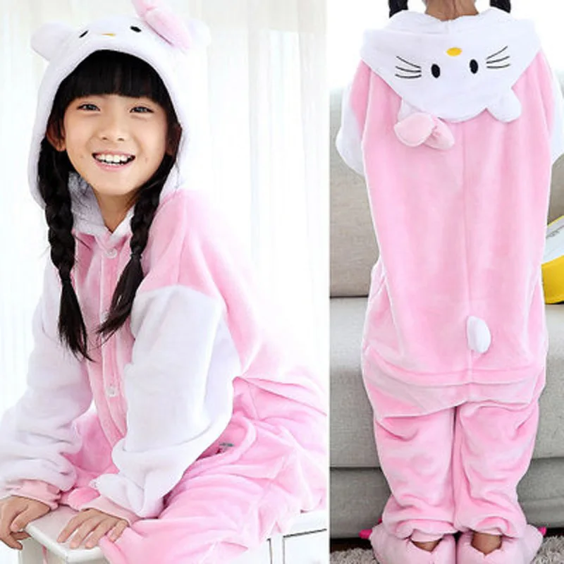 

Hello kitty Childrens Cosplay Costume for Girls and boys Hooded Sleepsuit Flannel Animals Kids Pyjamas Halloween Gift