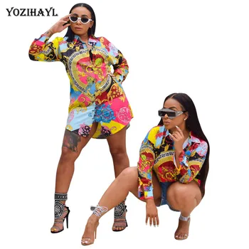 

YOZIHAYL Women T-shirt Bohemian Floral Printed Long Sleeve Loose Beach Party Beach Long T-shirt Dress Femininas Elegante