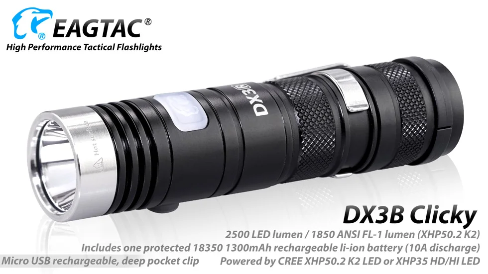 EAGTAC DX3B RC USB Перезаряжаемый XHP50.2 2500 люмен супер мощный светодиодный карманный мини-фонарь EDC лампа 18350 в комплекте