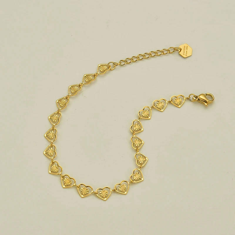 Letdiffery Elegant Hearts Chain Bracelets Golden Stainless Steel Women Engagement Gifts bracelet jewelry