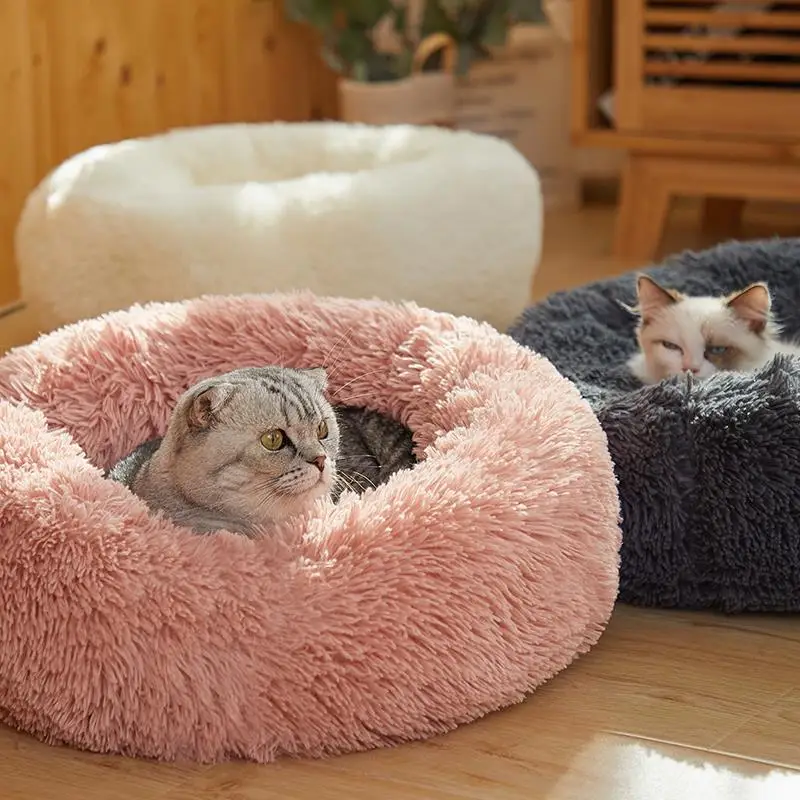 Pink, S Pet Bed for Cats and Small Dogs Comfortable Soft Plush Donut Cuddler Round Dog Cat House Kennel Washable Cushion