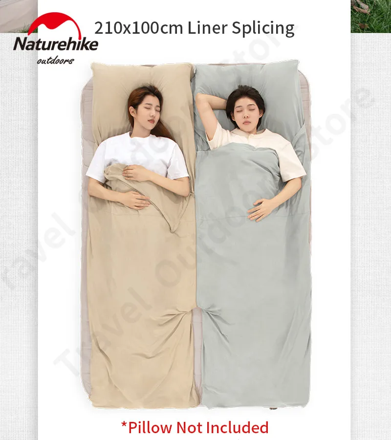 Naturehike Ultralight 470g Sleeping Bag Cotton Liner Splicing With Pillowcase Portable Camping Travel Hotel Anti Dirty 210x100cm