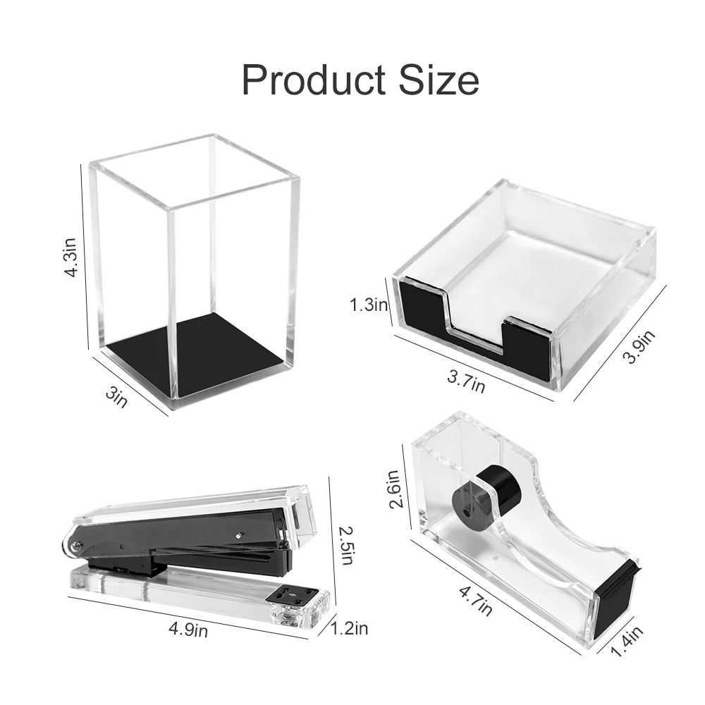Desktop Office Supplies Kit Includes Pen Holder Stapler Tape Dispenser Sticky Note Holder Clear Acrylic Storage Accessories Set office supplies set