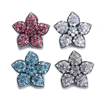 

10pcs/lot Flower Snap Button Jewelry Mixed Metal 18mm Snap Button with Rhinestone Button for 20mm 18mm Snap Bracelets Bangles