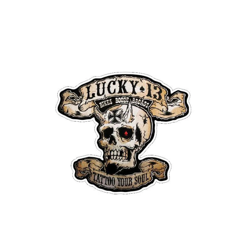 

DAWASARU Custom Sunscreen Waterproof Funny Motorcycle Thin Creative Lucky 13 Skull Tattoo Soul PVC Car Sticker Decal 10CM*9CM