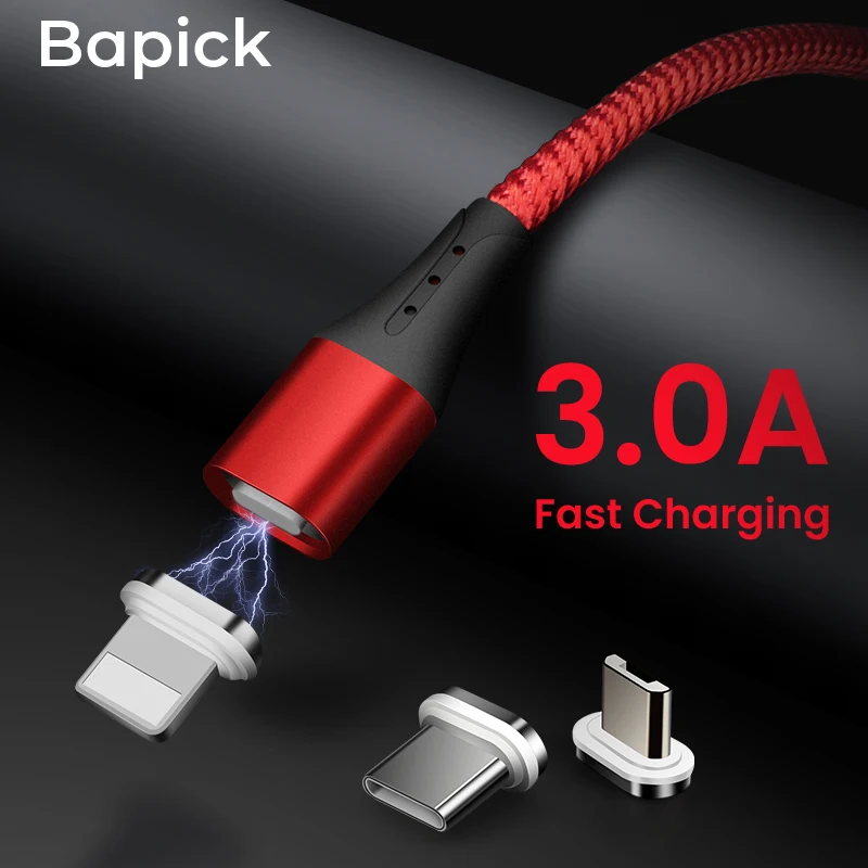 Bapick 1 м 2 м 3A Магнитный кабель usb для зарядки типа C Micro USB для Iphone 8 samsung данные синхронизировать мобильный телефон зарядное устройство кабель провод шнур