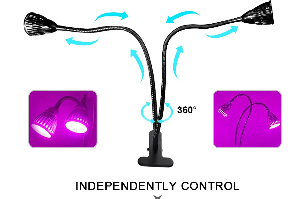360 градусов гибкий зажим светодиодный Grow светильник полный спектр US EU Plug роста растений светильник 10W Фито лампа для семена цветов растений Вег