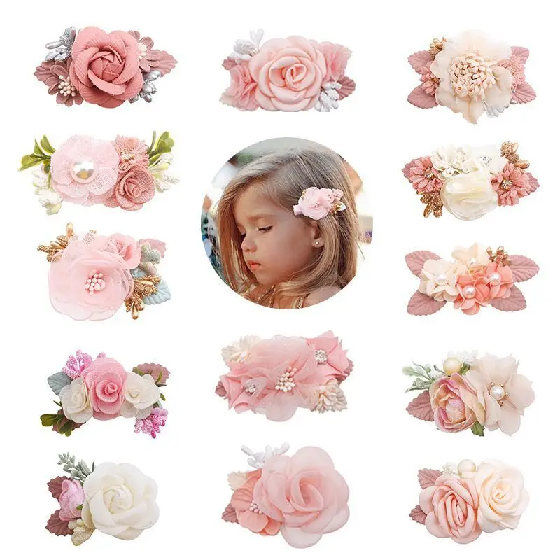 30pc/lot=10 sets Chiffon Flower Hair Clips Pins Cute Pink Flower Hair Clips for Baby Girls Pearl Hairpins Kids Hair Accessories bikini sets striped splicing ruffled bikini set in pink size 3xl