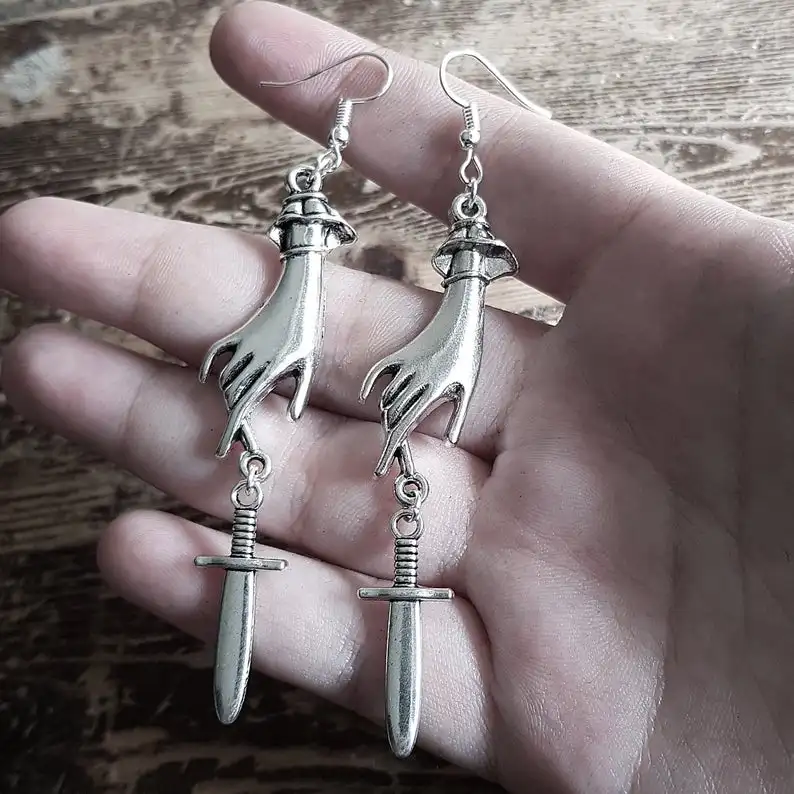 

Sword and Hand Earrings silver color pendants Classic jewelry Fashion charm women gift Mysterious gothic new 2020 Big earrings
