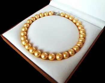 

AAA+ Jewelry Rare Huge 12mm Genuine South Sea Golden Shell Pearl Necklace Heart Clasp 18''