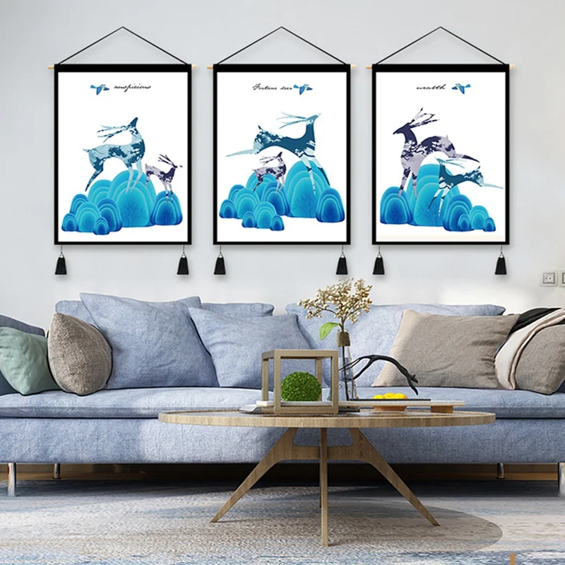 

3Pcs Nordic Tapestry Simple Blue Tapestry Decorative Fabric Hanging Picture Bedside Decorative Hanging Fabric