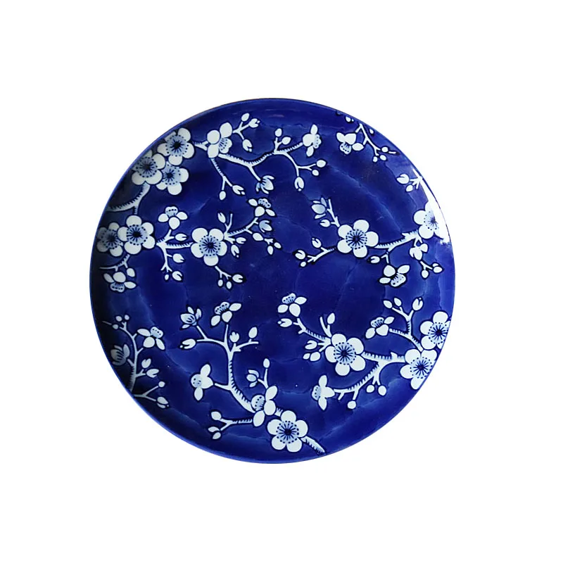 

Export American porcelain under glaze color blue and white porcelain Japanese style plate with plum pattern plate with 10 "steak