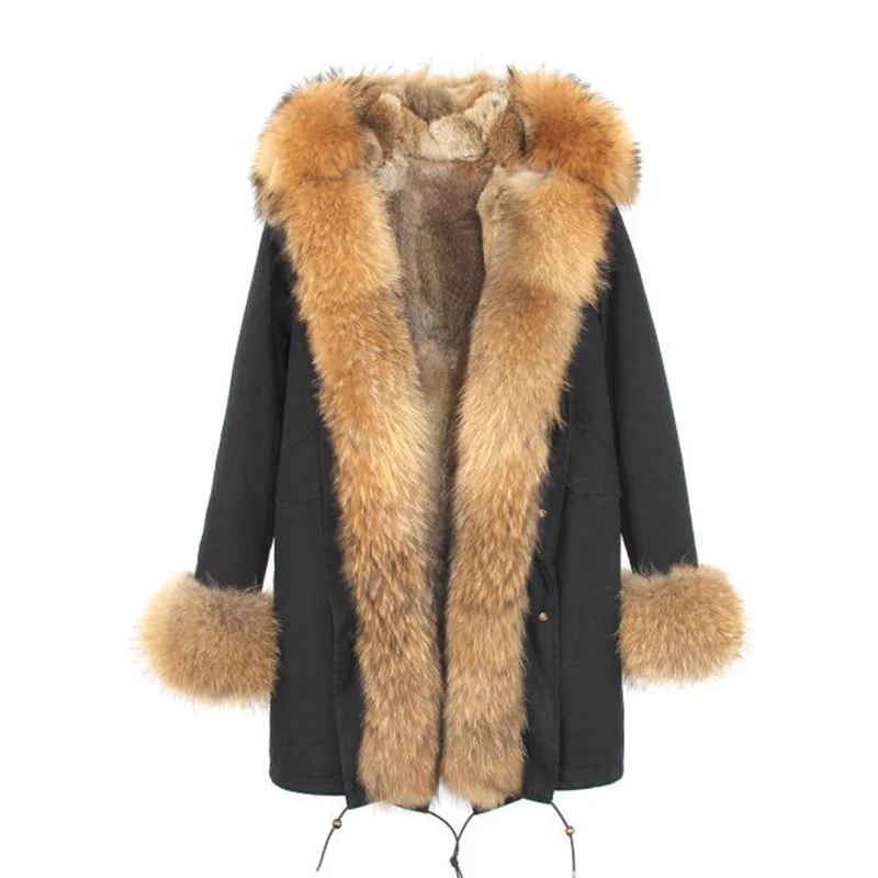 BFFUR, зимняя Длинная женская парка с капюшоном из натурального меха енота, пальто из натурального меха, подкладка из кроличьего меха Рекс, теплое модное пальто - Цвет: 3