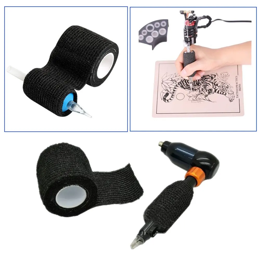 Black Tattoo Bandage Tattoo Grip Cover Wrap Waterproof 2.5CM Disposable Self-adhesive Elastic Bandage Accessories tattoo grip cover