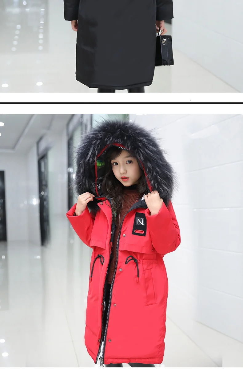 new children's clothing Parka real fur hot hat long winter thin shirt girl's clothing coat coat teenager 10 years old