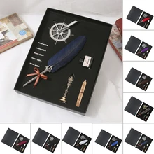 Портативная ручка с птичьим пером фонтан комплект перьев для письма остроумие чернила, держатель и Nibs антикварные товары для домашнего сада