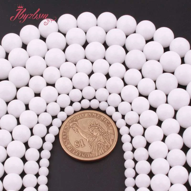 Круглые бусины из белого и молочного нефрита диаметром 15 дюймов 6 8 10 мм|bead strands|stone