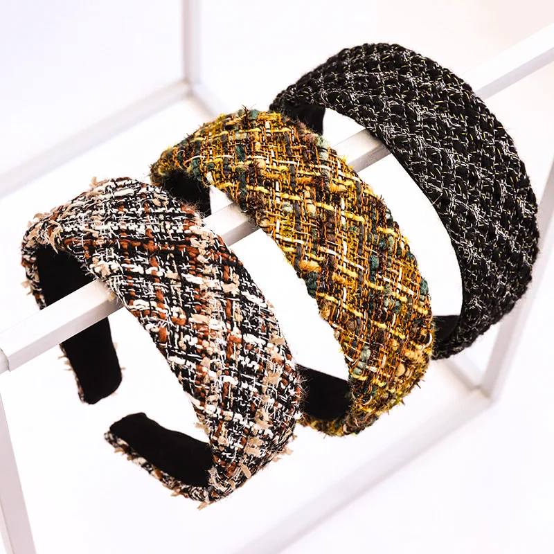 

Korean Style Wool Woven Burr Fabric Headband Fashion Girl Simple Plaid Hairband Female Headwear Accessories for Women Headpiece