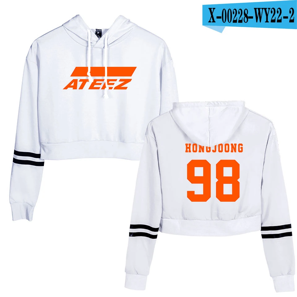 Ateez Kpop свитшоты женские корейские пупок толстовки Толстовка классная, с принтом сексуальная стильная новая популярная Harajuku пуловер уличная - Цвет: White