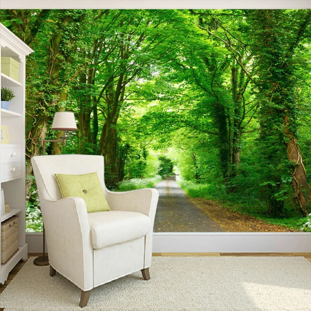 

Drop Shipping Custom Mural Painting Forest Green Trail TV Background Wall Decorative Painting Wallpaper Home Decor