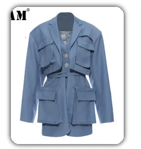 [EAM] 2020 New Spring Autumn V-Neck Long Sleeve Waist Bandage Loose Big Size Temperament Dress Women Fashion Tide JU356