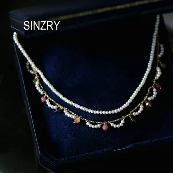 

SINZRY handmade goegous natural freshwater pearl two layer vintage chokers necklace creative jewelry accessory