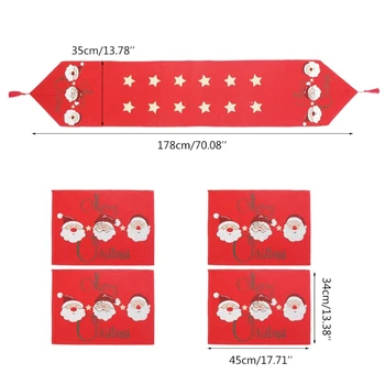 

5pcs/set Christmas Decoration Santa Elk Table Runner Flag Dinner Placemats Pads 72XF