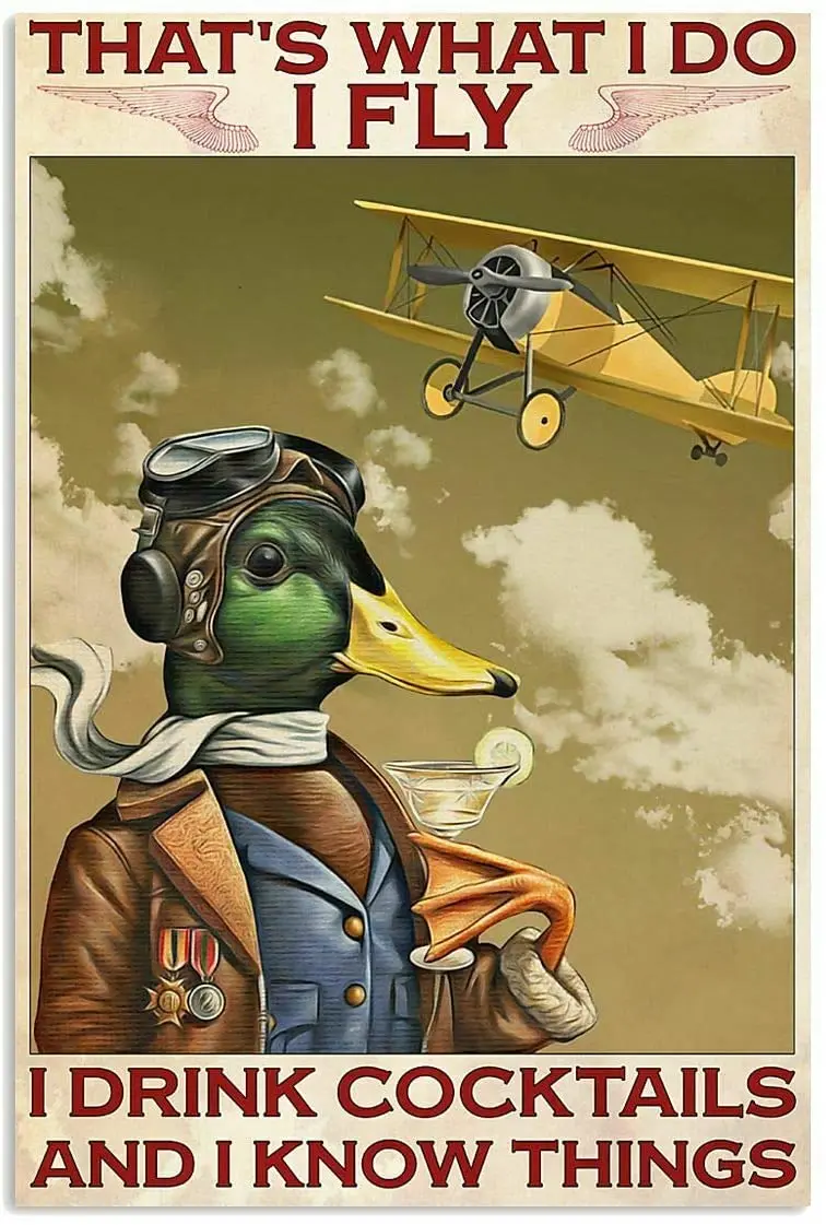

Duck That's Why I Fly and Drink Cocktails and I Know Things Iron Painting Wall Decoration Retro Vintage Farm Courtyard Garden