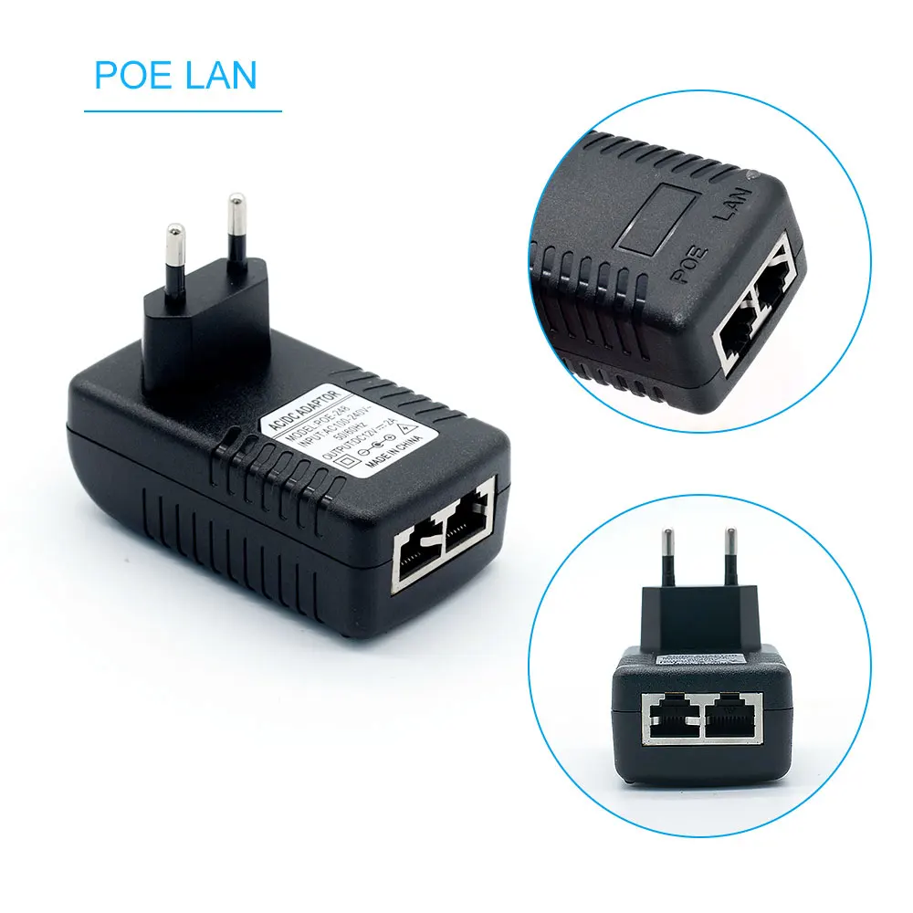 POE Injector AC220V  to DC12V 2A DC48V 0.5A POE Power Supply Over Ethernet Injector Adapter EU/UK/US Optional