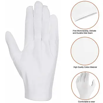 

12 Pairs Cotton Breathable Work Jewelry Inspection Etiquette Gloves Protector Breathable hygroscopic sweat-proof high elasticity