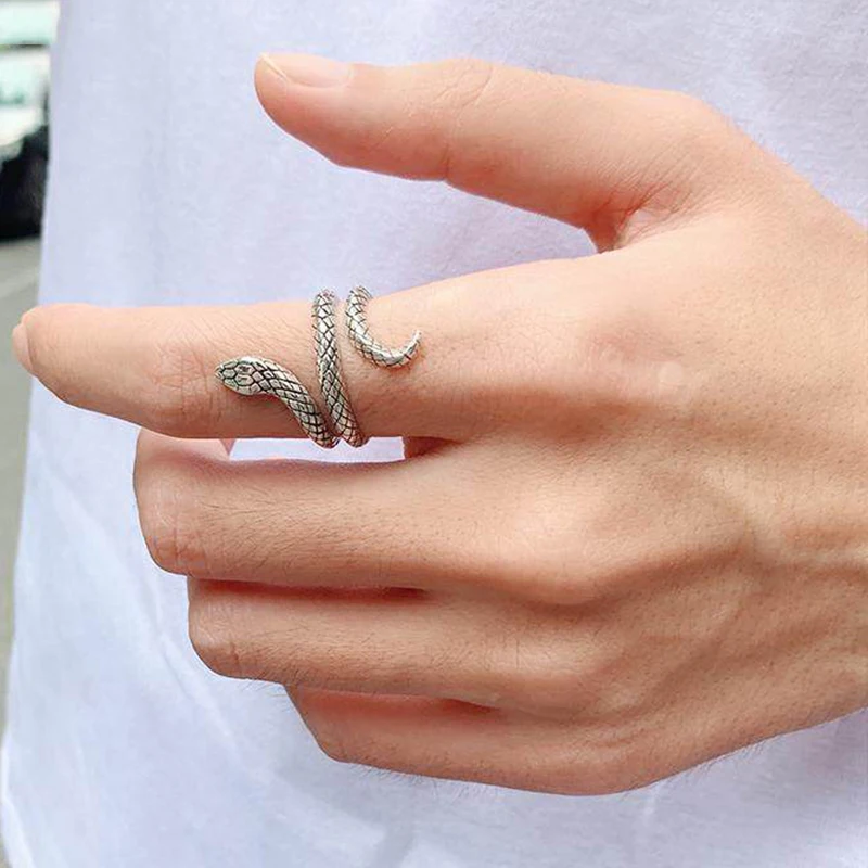 1 Piece European New Retro Punk Exaggerated Spirit Snake Ring Fashion Personality Stereoscopic Opening Adjustable Ring Jewelry 2
