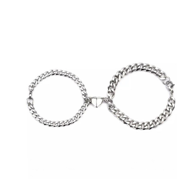 Heart Shaped Magnet Attraction Bracelet for Couples Stainless Steel Cuba Chain Men's Women's Charm Bracelet Jewelry Gifts
