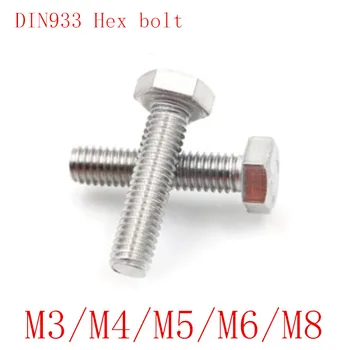 

5-10pcs M3 M4 M5 M6 M8 A2-70 304 Stainless Steel Metric Thread DIN933 External Outside Hex Hexagon Head Cap Screw Bolt L=6-65mm