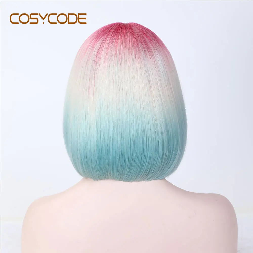 COSYCODE Ombre 3 тона боб парик с челкой 12 дюймов короткий прямой синтетический парик для женщин розовый бежевый синий 3 цвета смешанный косплей